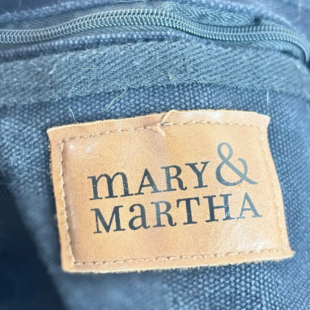 Mary & Martha It Is Well Embroidered Canvas Tote Bag Black Floral Christian